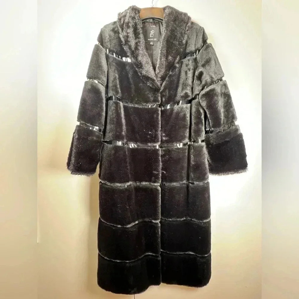 Rachel Zoe | Luxe Full Length Black Faux Fur Coat Size Medium
